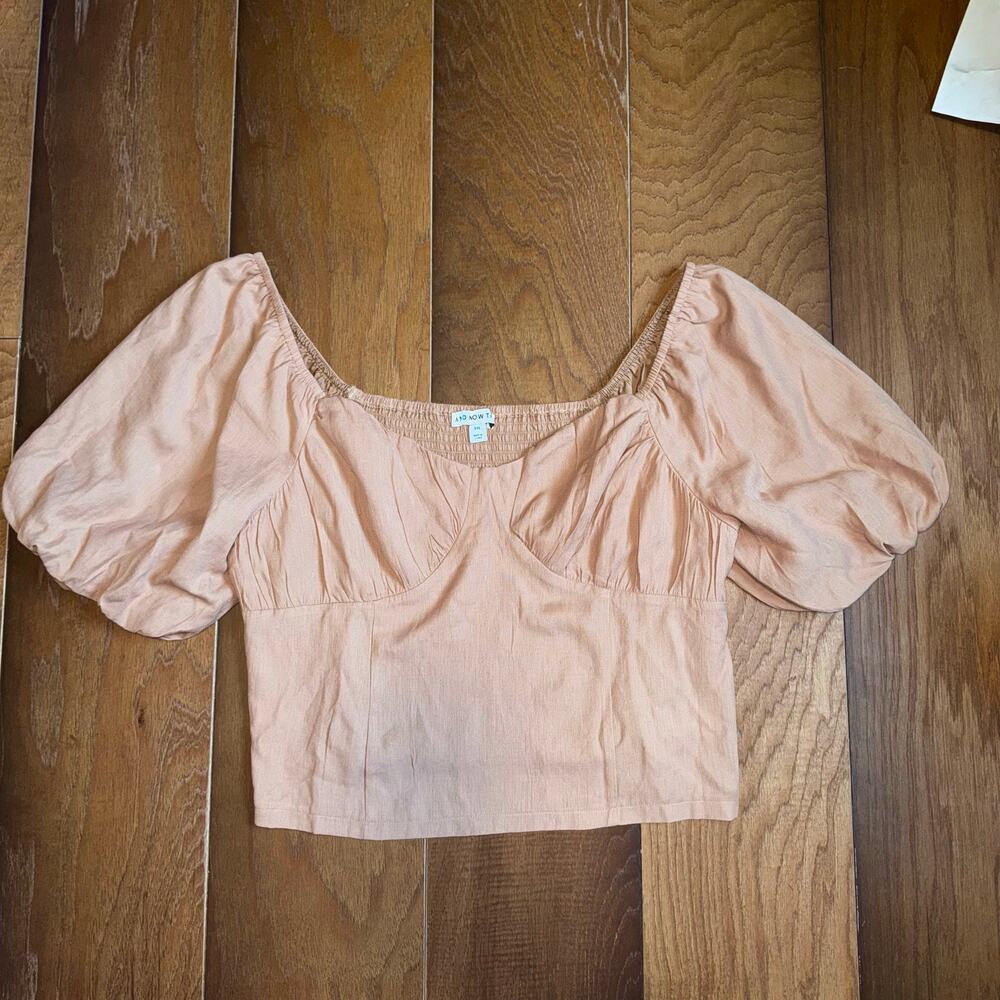 And Now This Cropped Top Beige Tan Puff Sleeves Size XXL Cottage Fairy